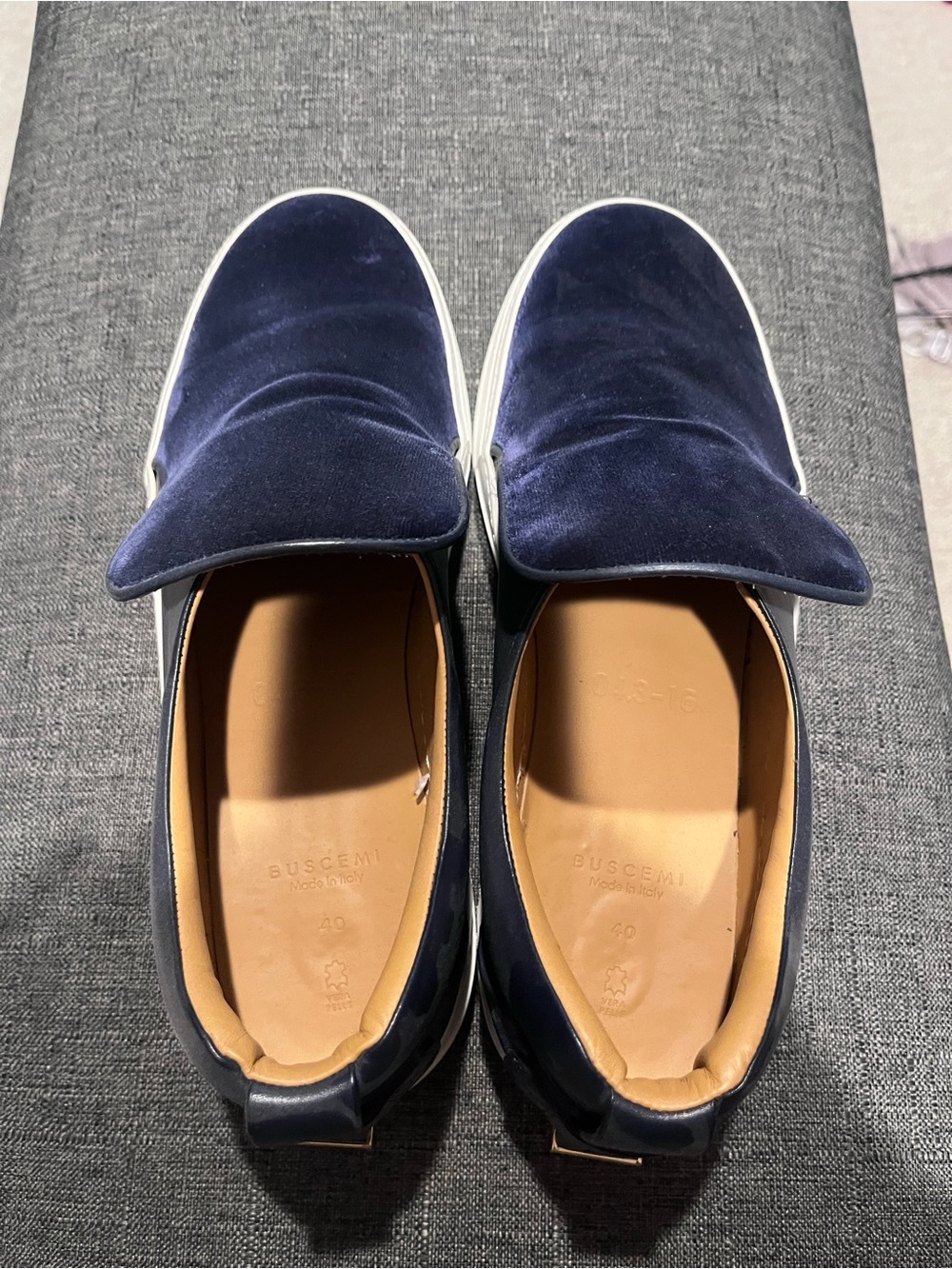 Buscemi Navy Velvet Slip-On Sneakers with White Sole